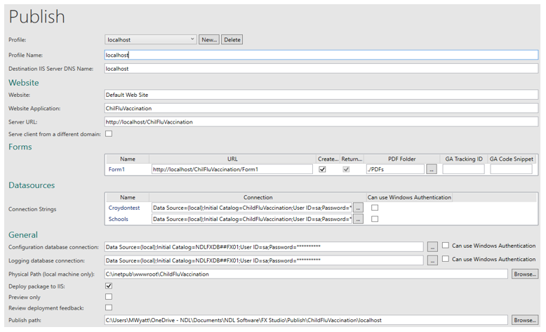 Picture showing a Publishing Profile Example. 